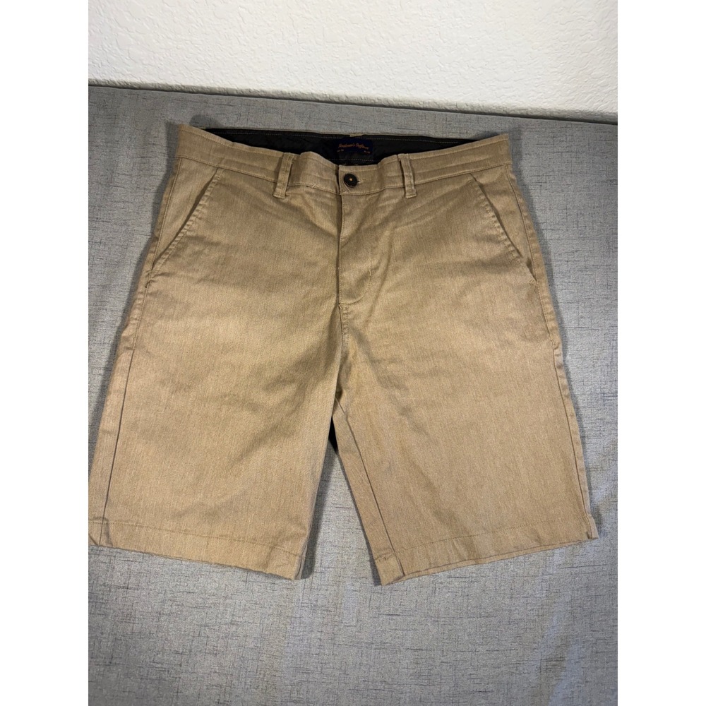 Gentlemen's Outfitters Mens Tan Khaki Stretch Chino Shorts Size 32 Flat Front